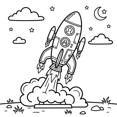 Page de coloriage du lancement d'une fusée spatiale