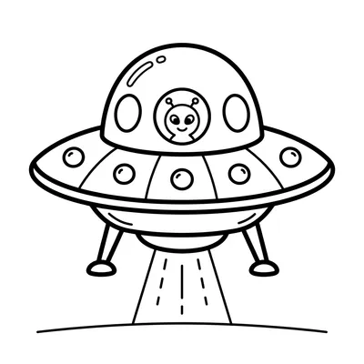 Page de coloriage d'un OVNI extraterrestre mignon