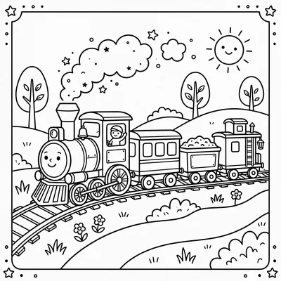 Página para Colorir de Trem Adorável