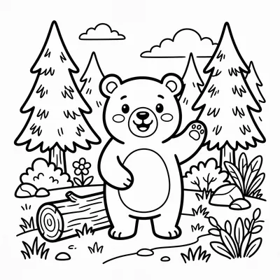 Bear in the Forest Coloring Page