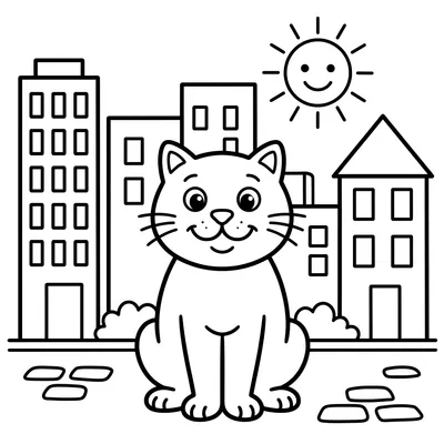 Página para colorir de gato na cidade