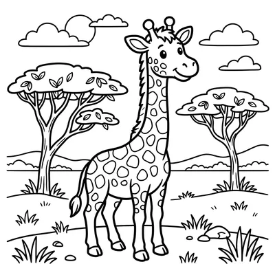 Giraffe in the Savannah Coloring Page
