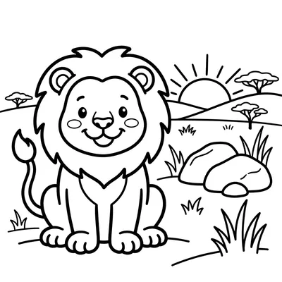 Pagina da colorare di un leone nella savana
