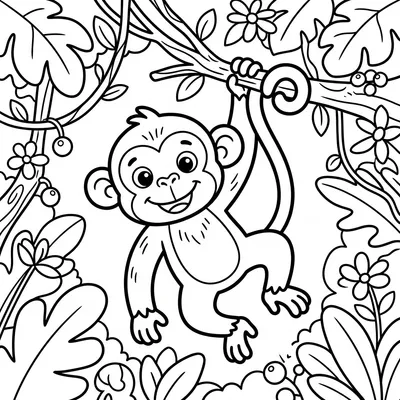 Página para colorir de macaco na floresta