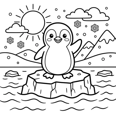 Página para Colorir de Pinguim na Geleira