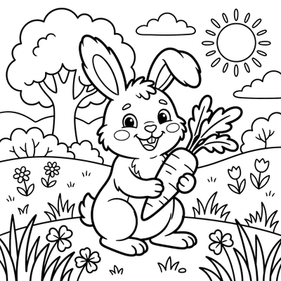 Página para Colorir de Coelho e Cenoura